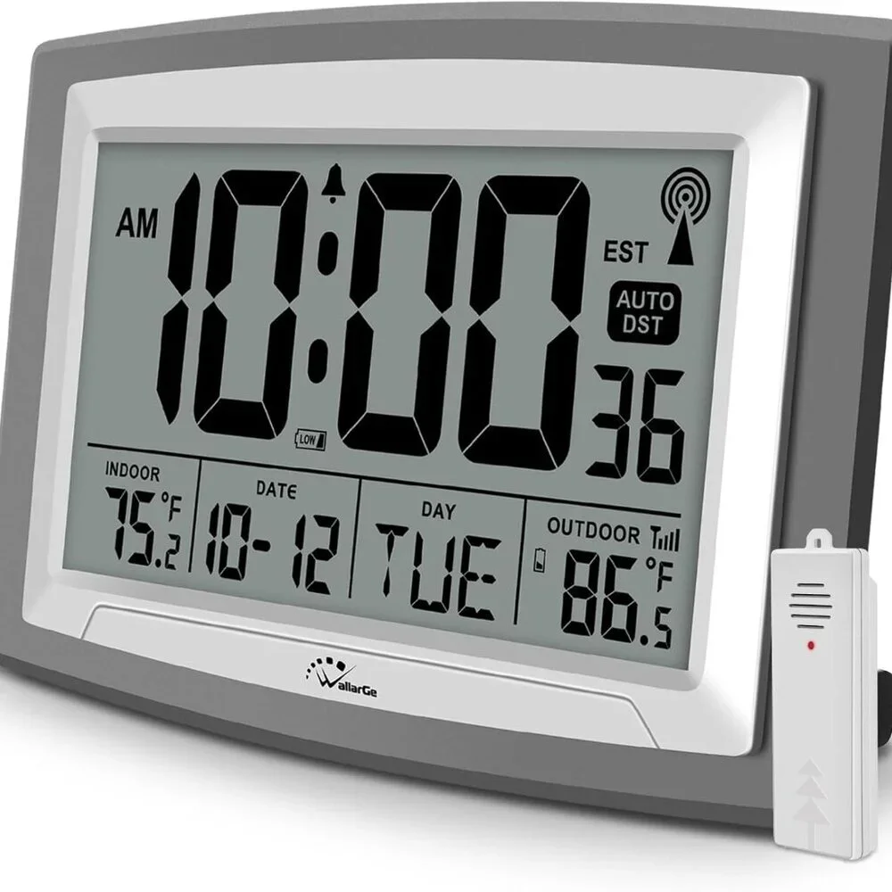 12.5-Inch Atomic Clock with Indoor/Outdoor Temperature - Stylish & Accurate
